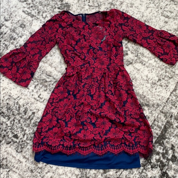 Anthropologie Tracy Reese Red/Navy Lace Dress - Picture 2 of 7
